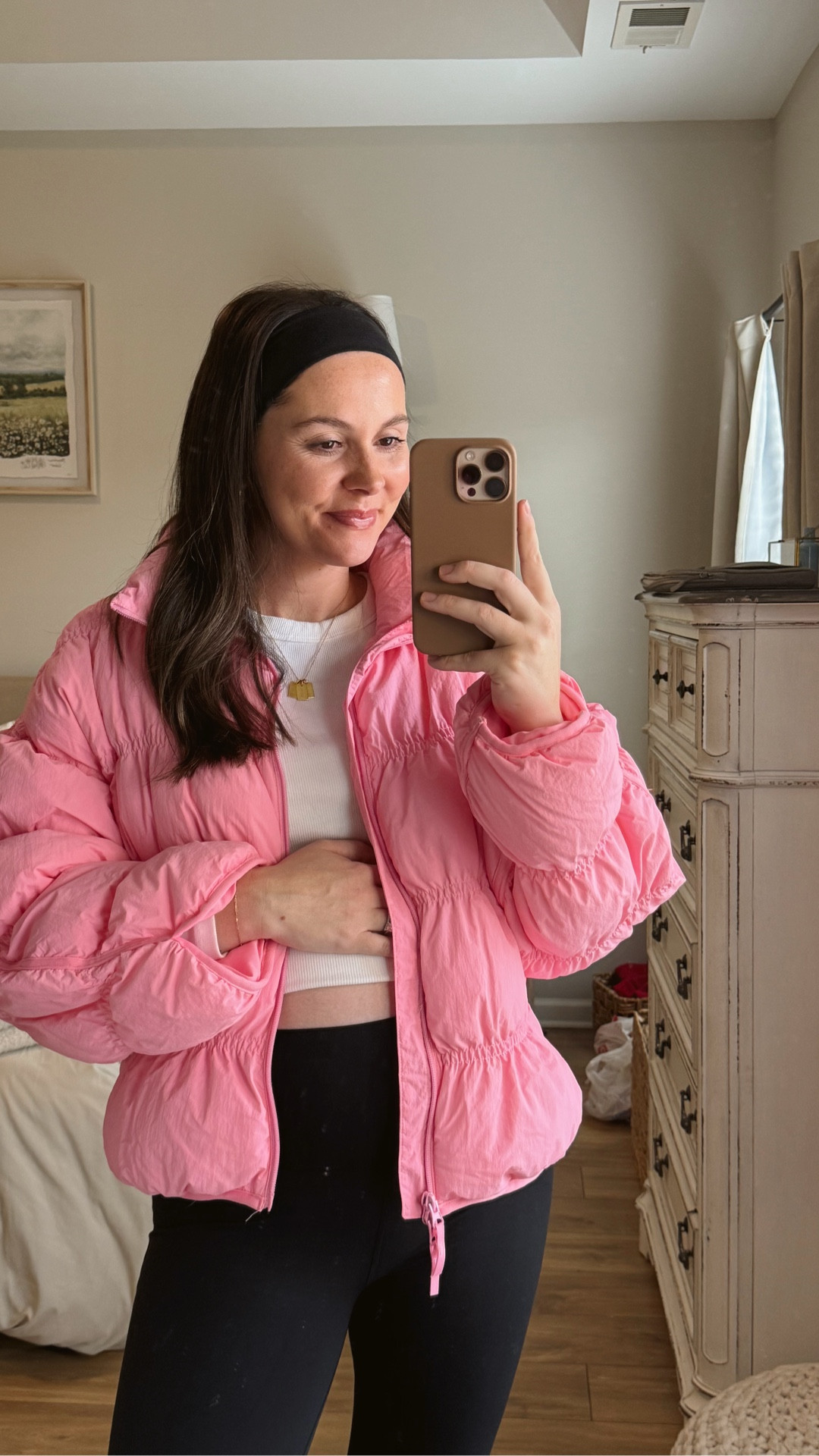 26 weeks pregnant ootd 🩷
Jacket: Medium 
Leggings: Medium 
White shirt: Medium 

#LTKmomlife #LTKootd #LTKBump