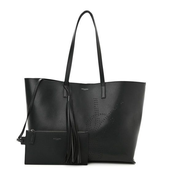 SAINT LAURENT Vintage Calfskin Perforated East West Shopping Tote Black | FASHIONPHILE (US)