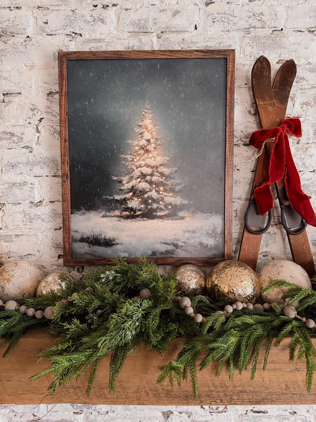 Moody Christmas Tree Vintage Christmas Home Decor, Moody Holiday Artwork, Handmade Farmhouse Chri... | Etsy (US)