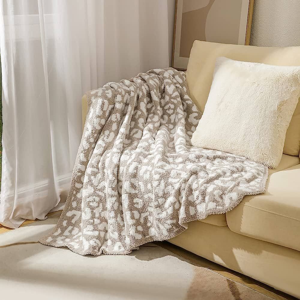 Fluffy Leopard Throw Blanket Super Soft Knitted Blanket 50"x60" Cozy Warm Blanket Chunky Knit Bla... | Amazon (US)