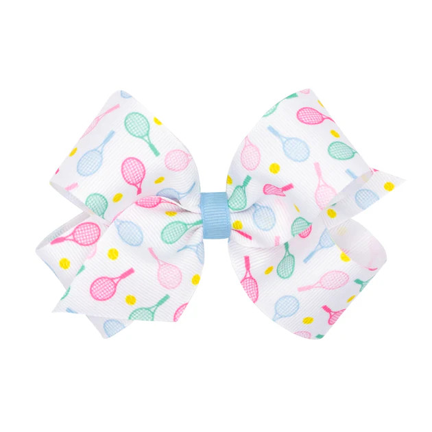 Tennis Racquet Print Grosgrain Bow | Classic Whimsy