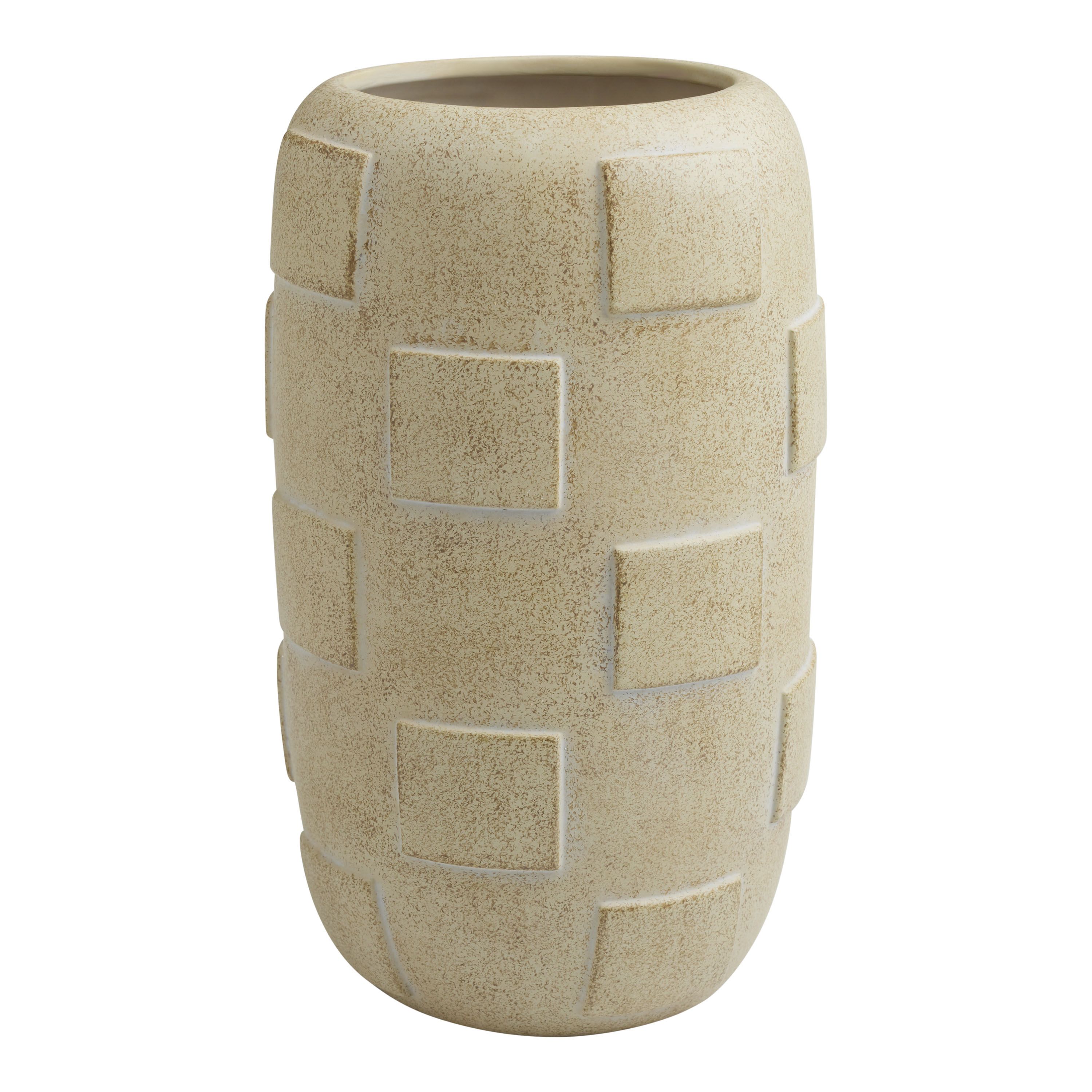 Tall Tan Ceramic Checkerboard Vase - World Market | World Market