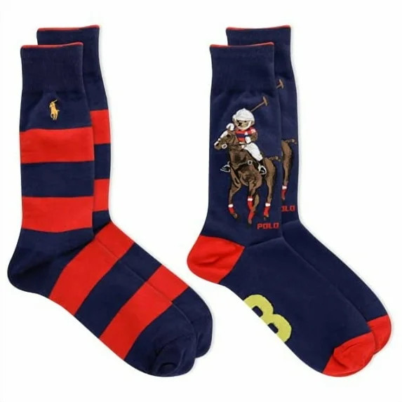 Polo Ralph Lauren Men's 2-Pack Assorted Polo Bear Dress Sock, Navy/Polo Player Bear, 10-13 | Walmart (US)