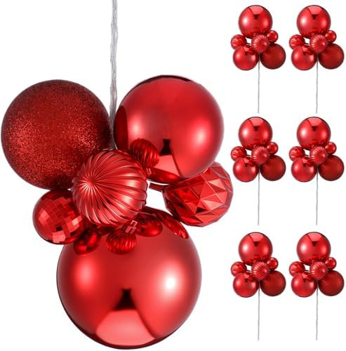 Soulchen 6 Set 36 Pcs Christmas Ball Clusters 1.2-3.1in Christmas Tree Ball Ornaments on Wired Pi... | Amazon (US)