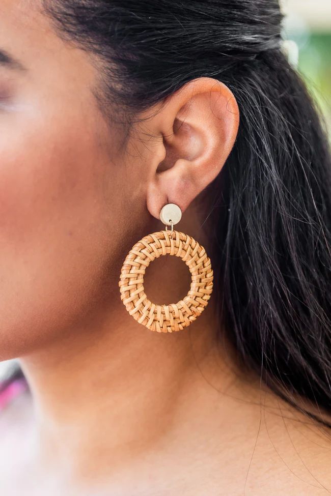 Breezy Air Circle Rattan Earrings | Pink Lily