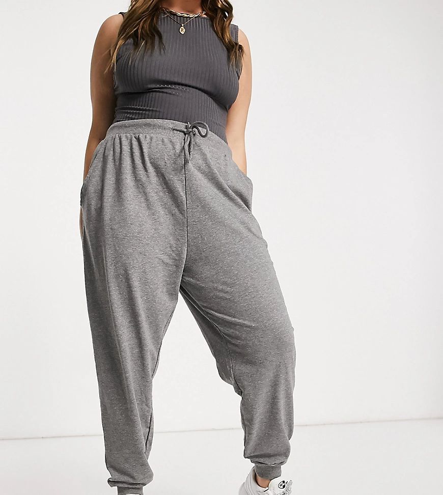 ASOS DESIGN Curve basic sweatpants with tie in organic cotton in charcoal marl-Grey | ASOS (Global)