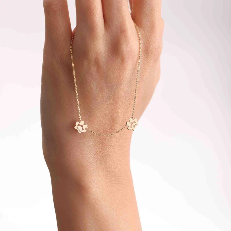 Paw Print Name Necklace, Personalized Tiny Dog Paw Necklace, Minimalist Paw Necklace, Animal Neck... | Etsy (US)