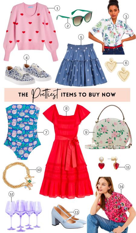 Get ready for Valentine’s Day with these pretty fashion finds. 💕 Heart sweater, hear earrings, tiered mini skirt, floral handbag, one piece swimsuit, charm bracelet, tie waist red dress, floral top, statement earrings, floral sneakers 

#LTKunder100 #LTKFind #LTKSeasonal