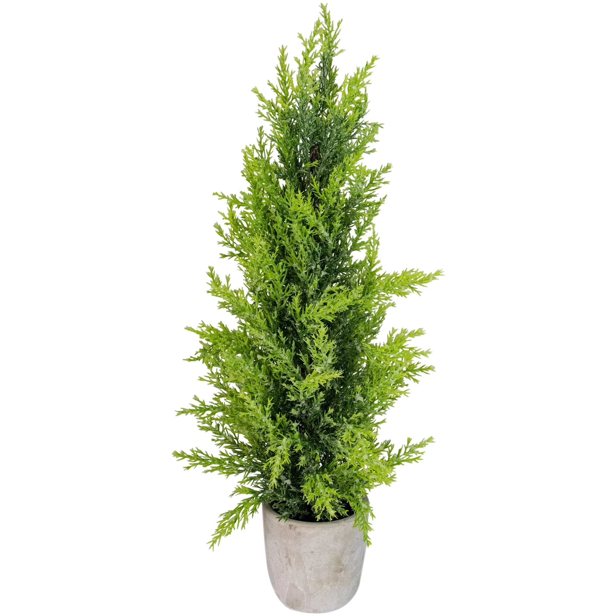 17-Inch Upswept Iced Frosted Cedar Artificial Tabletop Christmas Tree with Plastic Base - unlit -... | Walmart (US)