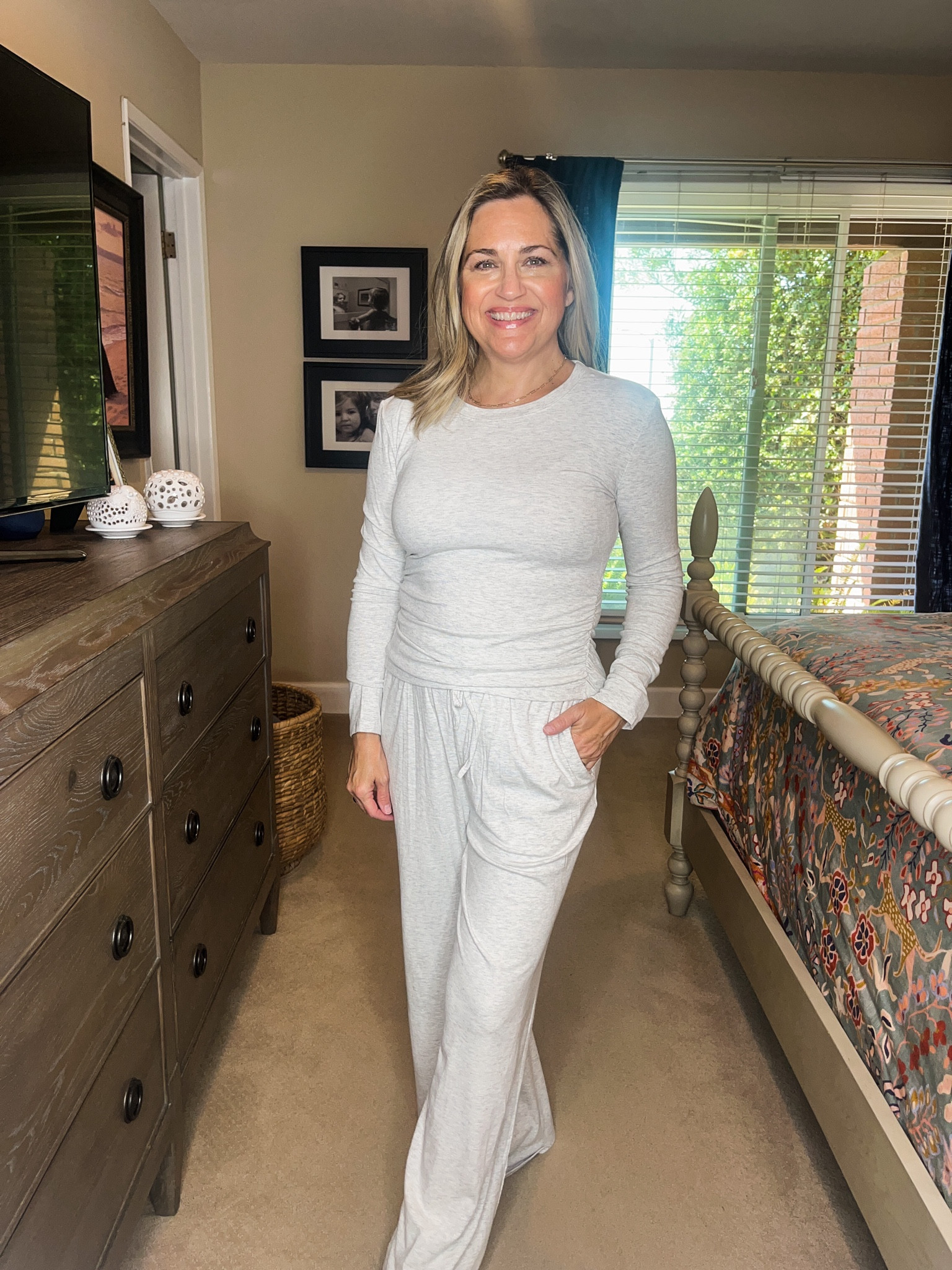 This is the cutest two-piece set for fall. The shirt has ruching on the side, which is always flattering. Both pieces are super comfortable and very well-made. The top is a little bit slim fitted. The bottoms are a bit loose, but both feel perfectly comfortable. The pants do have pockets  Wearing S





#LTKunder100 #LTKstyletip #LTKActive #LTKOver40 #LTKShoeCrush #LTKbeauty #LTKSeasonal #LTKtravel #LTKunder50