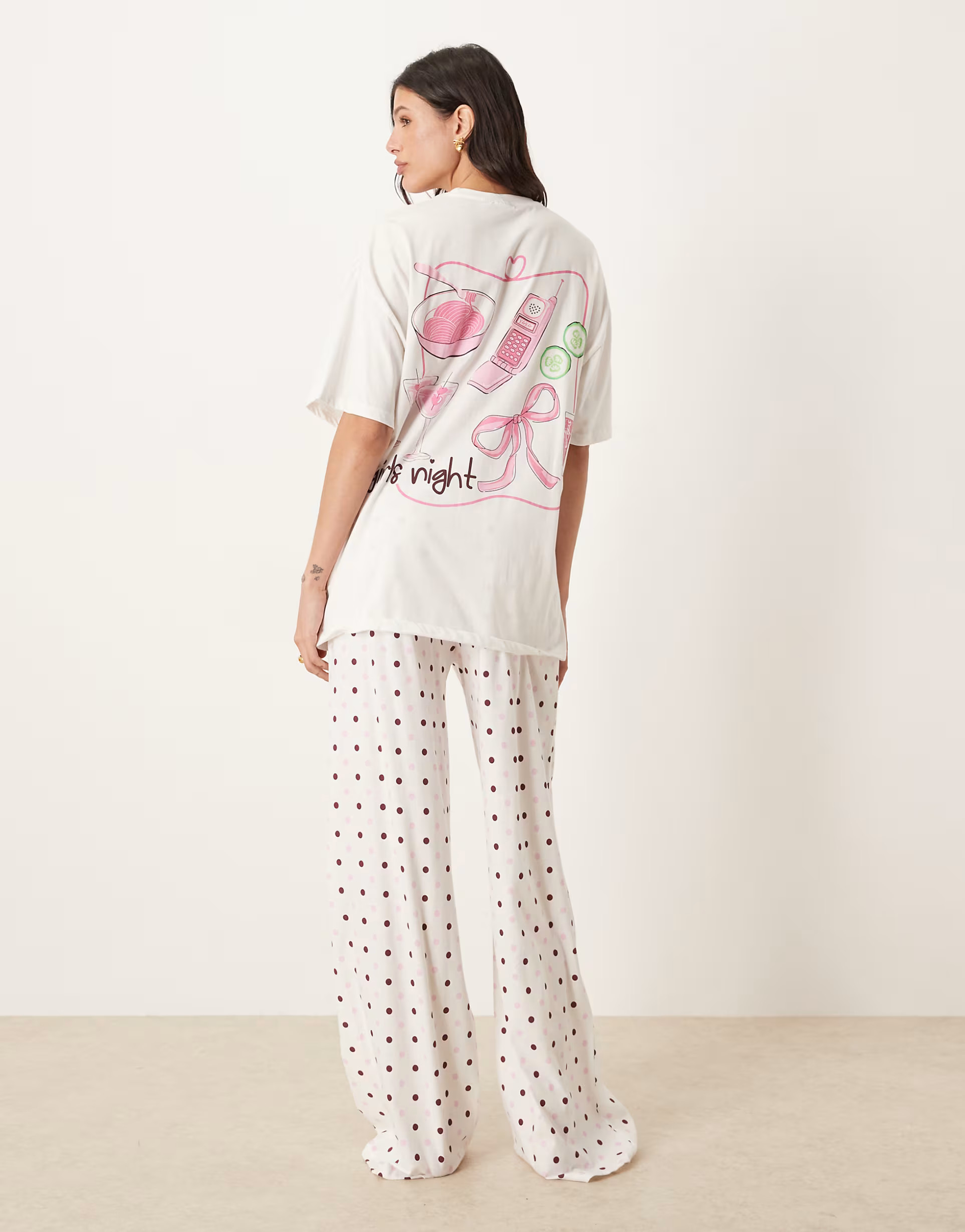 ASOS DESIGN Tall oversized tee and wide leg pants pajama set in girls night graphic prints | ASOS (Global)