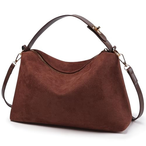 Suede Bags for Women Brown Suede Handbag Suede Purse Suede Shoulder Bag Retro Suede Hobo Bag Suede Crossbody Bag (Coffee) | Amazon (US)