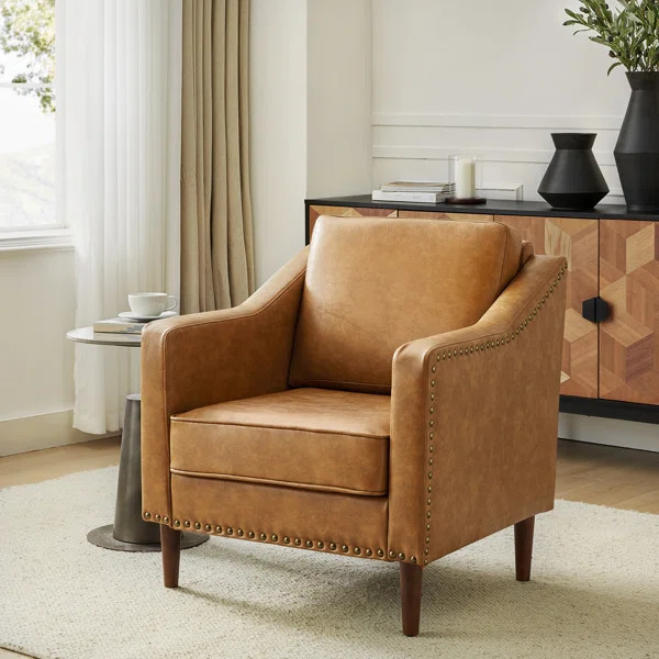 Almetia Vegan Leather Armchair with Solid Wood Legs | Wayfair North America