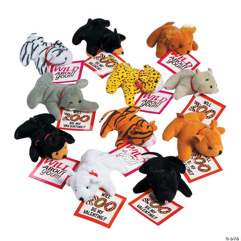 Stuffed Zoo Animal Valentine Exchanges with Card for 25 | Oriental Trading Company