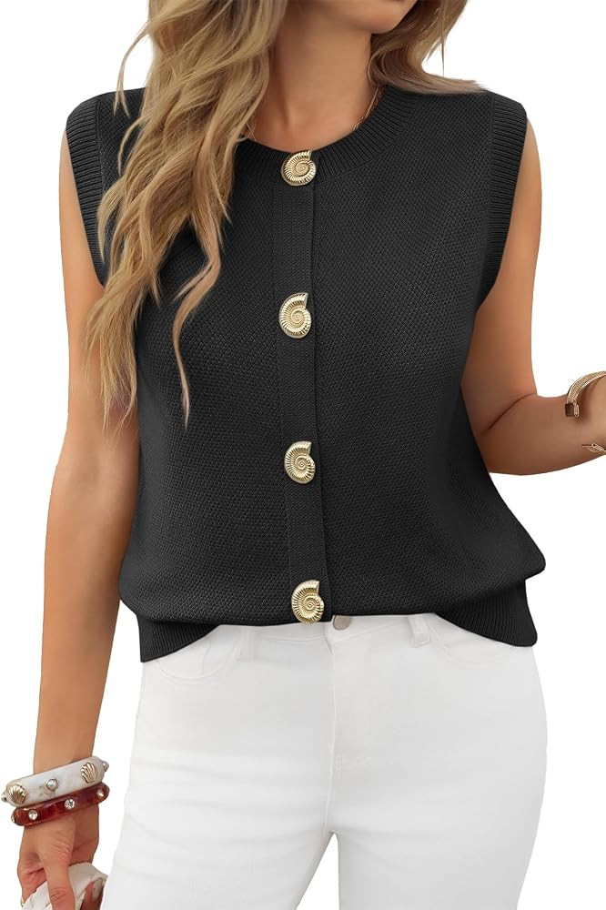 Cicy Bell Womens Cropped Sweater Vests Sleeveless Button Up Knit Tank Tops | Amazon (US)