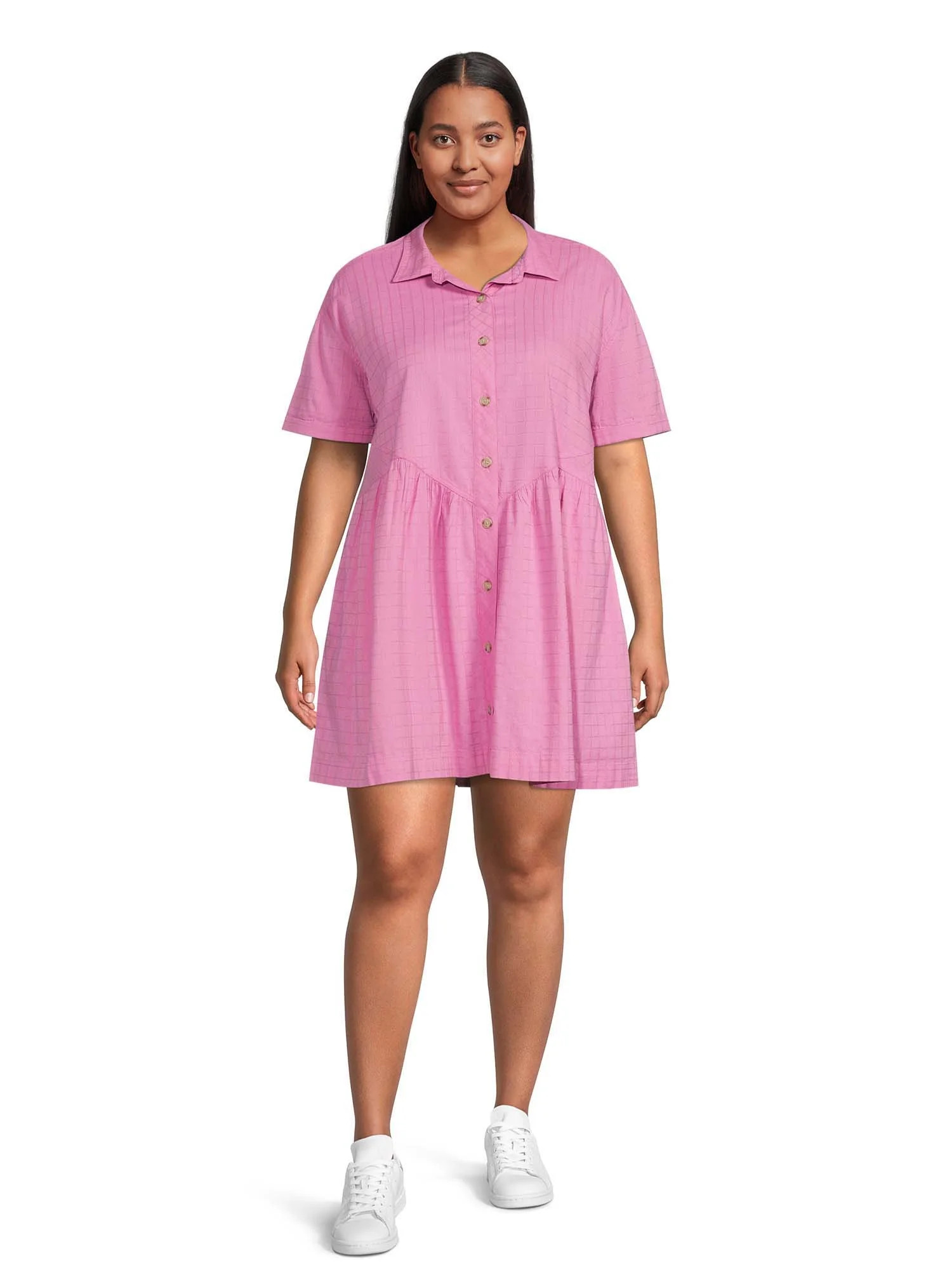 Terra & Sky Women's Plus Size Woven Shirt Dress - Walmart.com | Walmart (US)