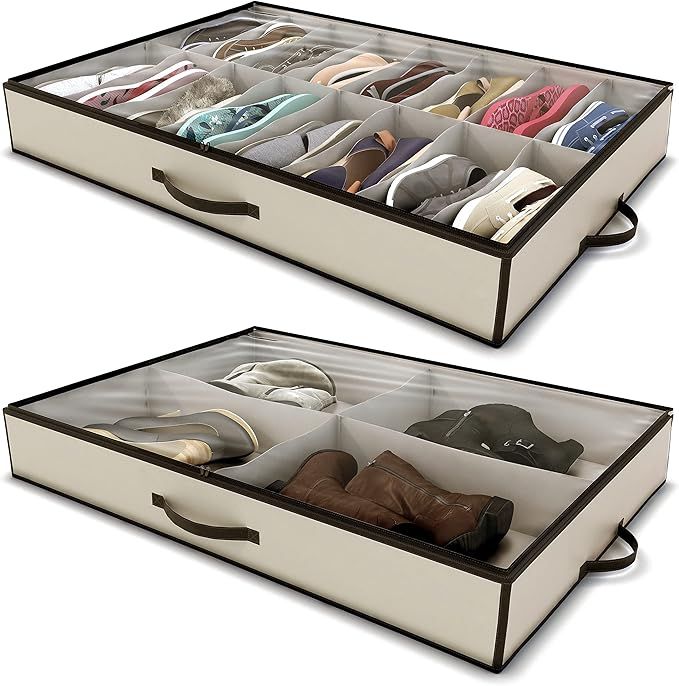 Amazon.com: Woffit Under Bed Shoe Storage Organizer – Fits 16 Pairs of Shoes & 4 Pairs of Boots... | Amazon (US)