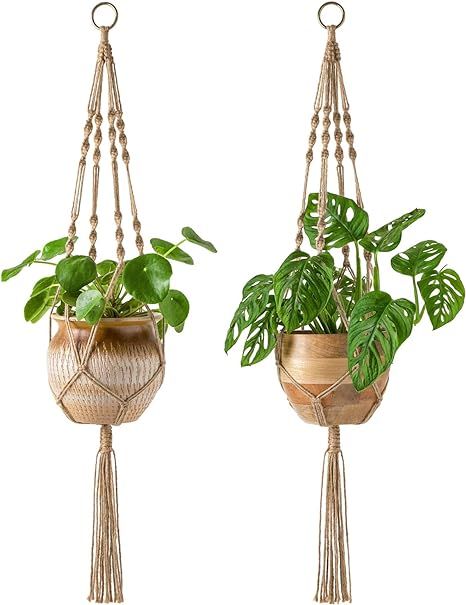 Mkono 2 Pack Macrame Plant Hangers Indoor Hanging Planter Basket Decorative Flower Pot Holder Jut... | Amazon (US)