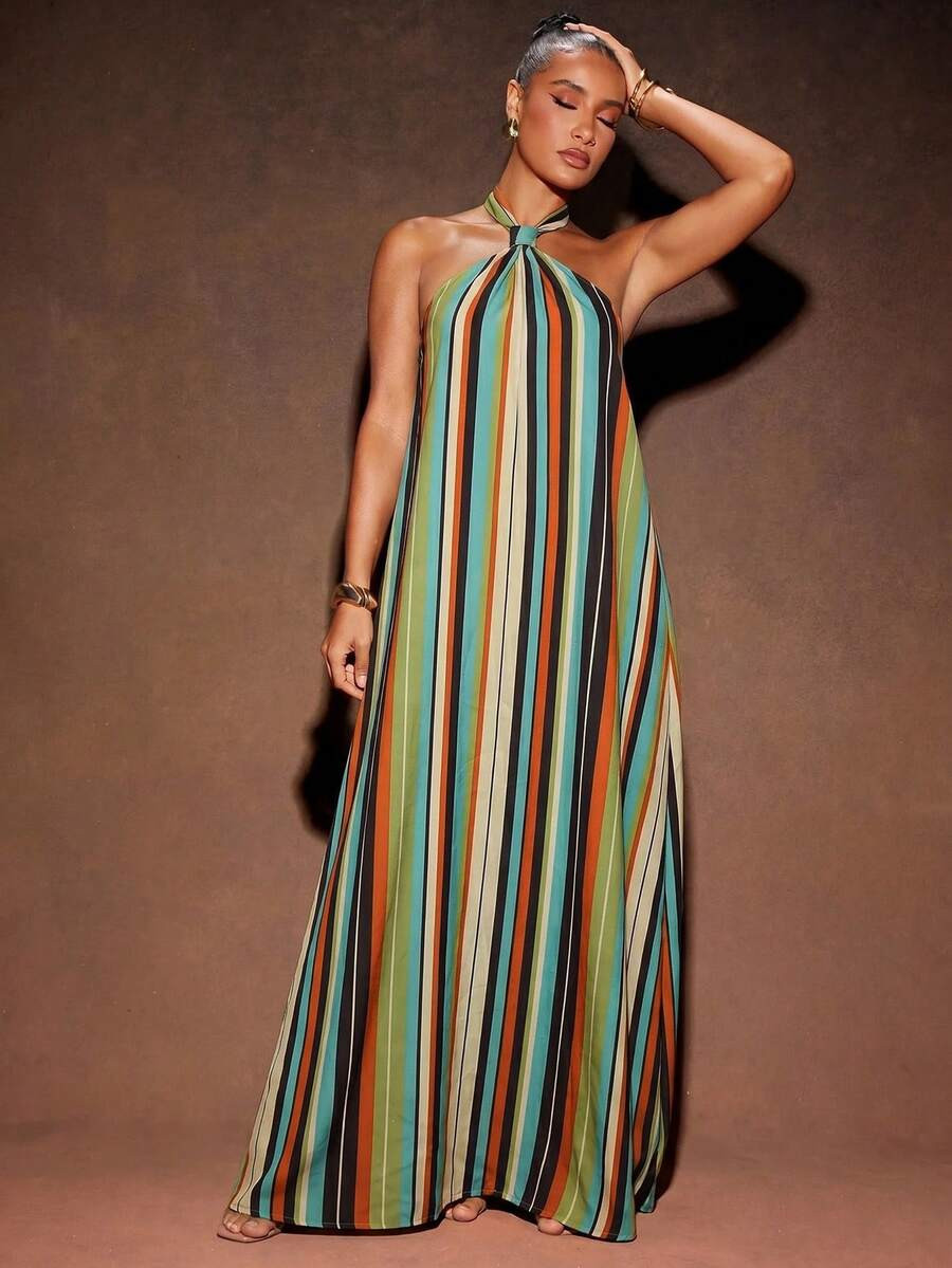 Hauture Women's Dark Teal Casual Boho Date Beach Travel Halter Neck Dress Summer | SHEIN