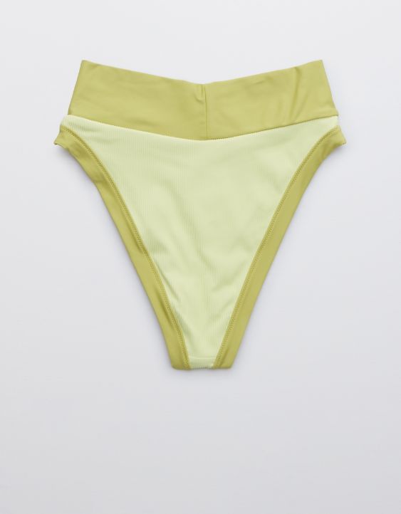 Aerie Ribbed Mix Crossover High Cut Cheeky Bikini Bottom | American Eagle Outfitters (US & CA)