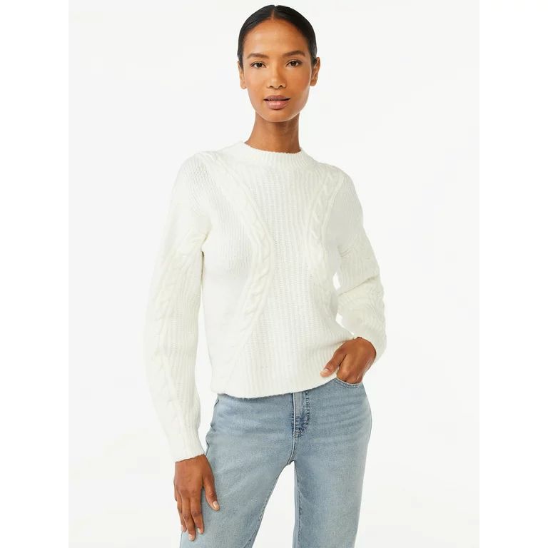 Scoop Women's Textured Cable Knit Sweater - Walmart.com | Walmart (US)