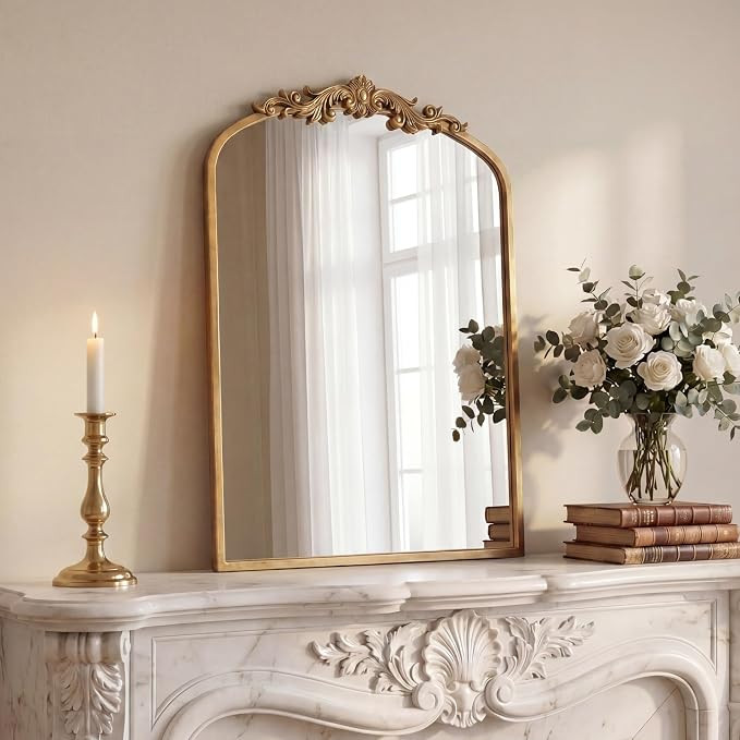 PERFNIQUE Vintage Mirror, 30" X 19" Gold Arched Antique Baroque Mirror | Ornate Traditional Wall ... | Amazon (US)