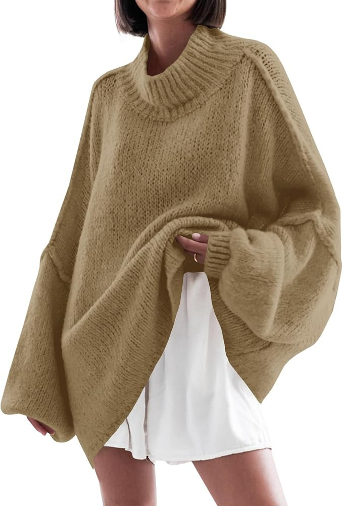 Saodimallsu Womens Oversized Sweaters Mock Neck Fall Winter Tunic Sweater | Amazon (US)