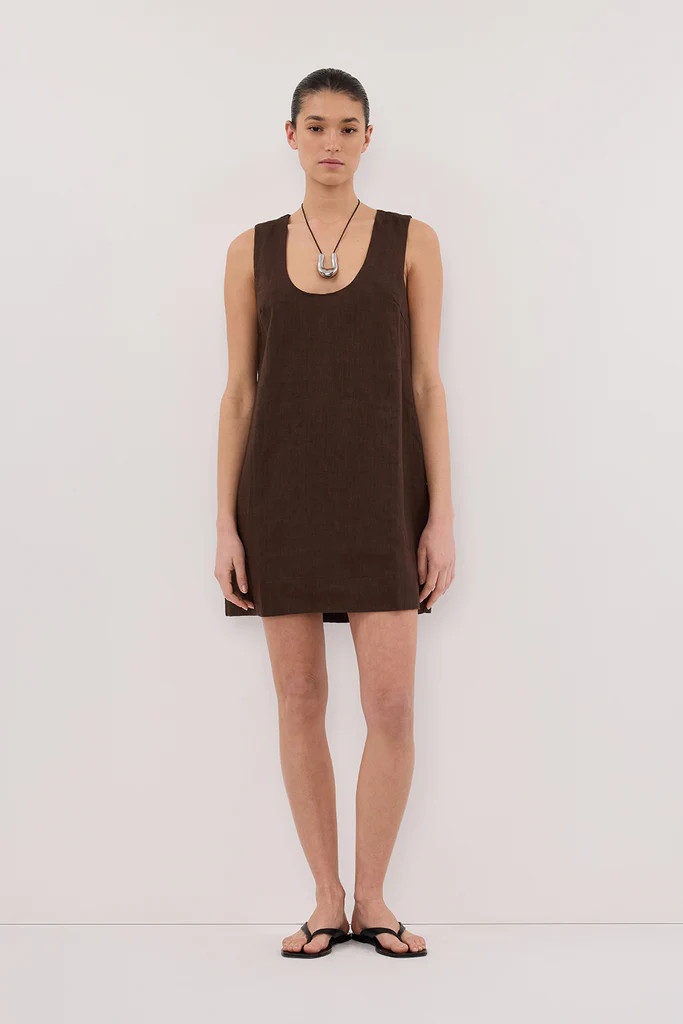 LOTUS BITTER CHOC LINEN MINI DRESS | DISSH