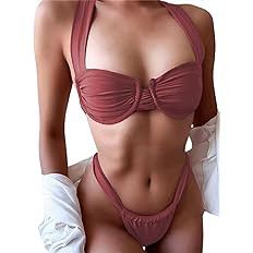 Hilinker Women's Ruched Bikini Set Criss Cross Back High Cut Swimsuit 2 Piece Bathing Suit | Amazon (US)