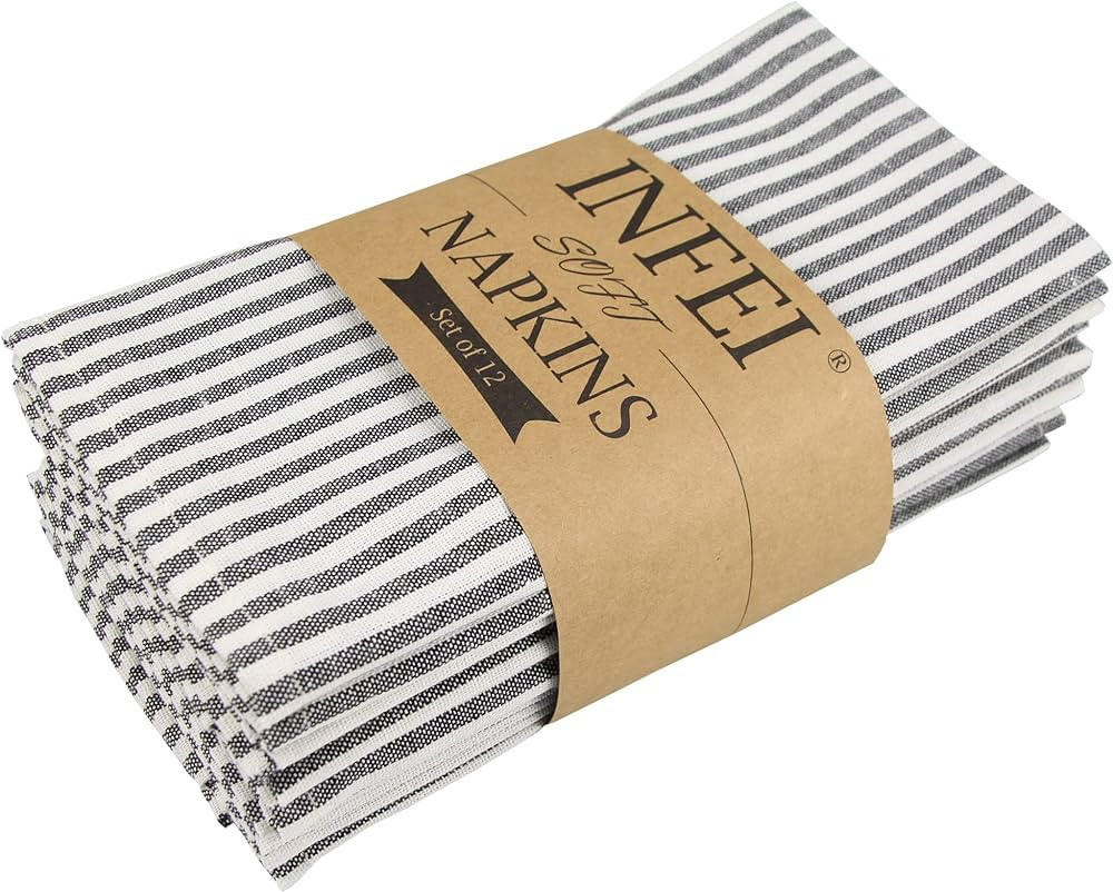 INFEI Plain Striped Cotton Linen Blended Dinner Cloth Napkins - Set of 12 (17 x 17 inches) - for ... | Amazon (US)