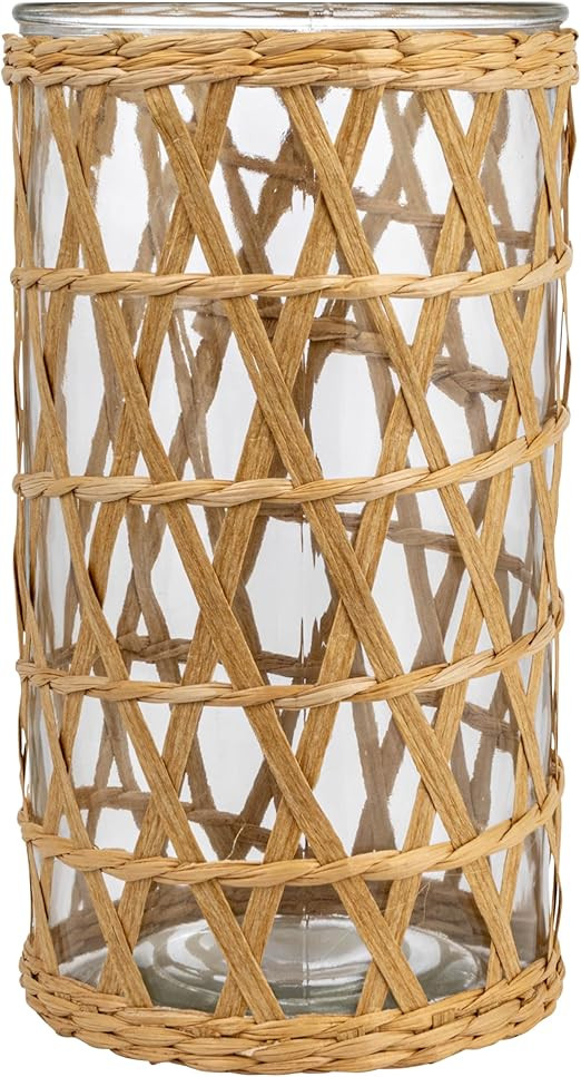 Creative Co-Op Glass Hurricane with Woven Grass Sleeve, Clear and Natural Vase | Amazon (US)