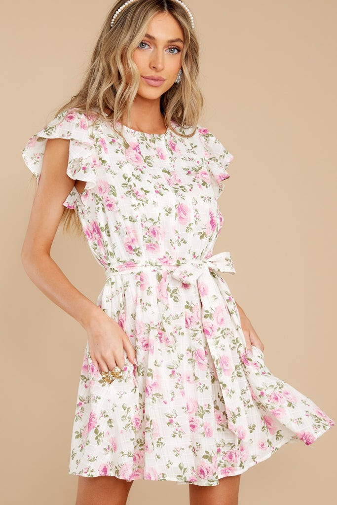 Wearing A Smile White Floral Print Cotton Dress | Red Dress 