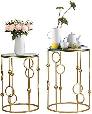 Joveco End Tables Set of 2 Indoor Outdoor Decorative Coffee Table Round Gold Nightstands (Gold3) | Amazon (US)