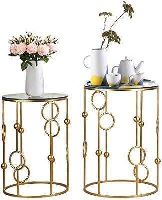 Joveco End Tables Set of 2 Indoor Outdoor Decorative Coffee Table Round Gold Nightstands (Gold3) | Amazon (US)
