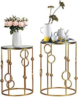 Joveco End Tables Set of 2 Indoor Outdoor Decorative Coffee Table Round Gold Nightstands (Gold3) | Amazon (US)