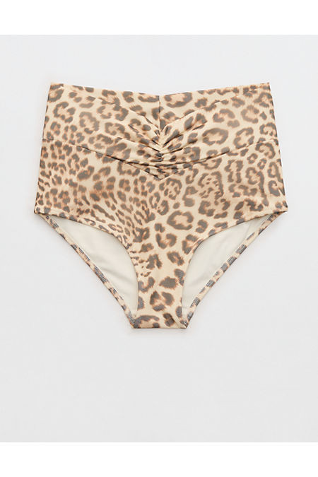 Aerie Mesh Ruched High Waisted Full Coverage Bikini Bottom Women's Natural XXS | Aerie