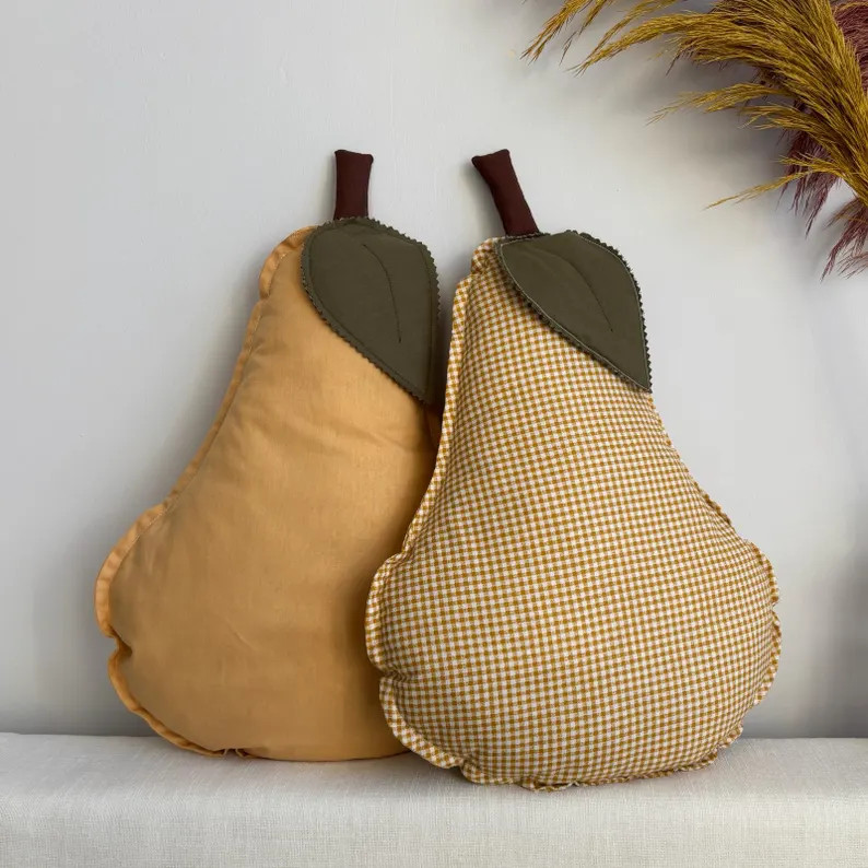 Handmade Pear Pillow Set – Gingham & Solid Pear Cushions – Nursery Decor | Etsy (US)