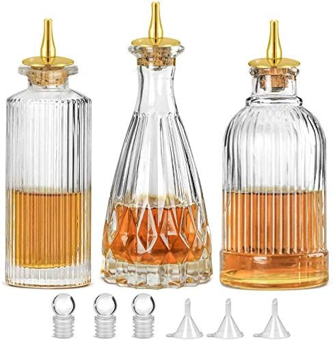 Bitters Bottle - Set of 3 Glass Bitter Bottle with Dash Top, Great Bottle For Your Cocktail - KJP... | Amazon (US)