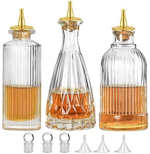 Bitters Bottle - Set of 3 Glass Bitter Bottle with Dash Top, Great Bottle For Your Cocktail - KJP... | Amazon (US)