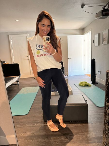 Pilates outfit of the day 🧦🎀 tank is so cute with jeans too! 

#LTKFindsUnder50 #LTKFitness #LTKFamily