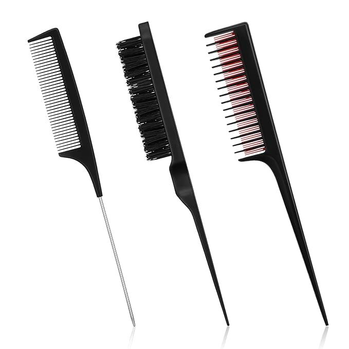 3 Pieces Hair Styling Comb Set, Includes Hair Brush Teasing Fluffy Hair Brush, Rat Tail Comb Teas... | Amazon (US)