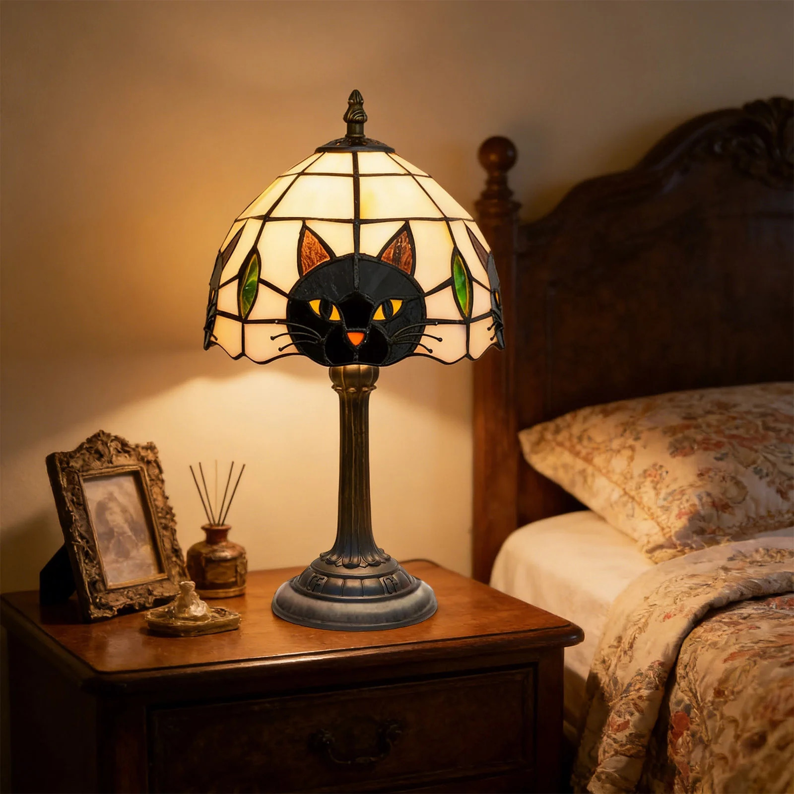 Diceymbol Halloween Black Cat Stained Glass Style Table Lamp 14 Inch Light Up Cat Desk Lamp for B... | Walmart (US)