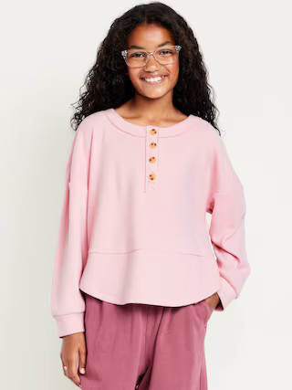 CozePlush Oversized Thermal-Knit Henley Top for Girls | Old Navy (US)