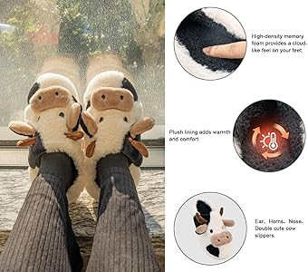 Cow Slippers for Women Men, Animal Slippers Winter House Slippers, Cute Cow Fuzzy Slippers | Amazon (US)