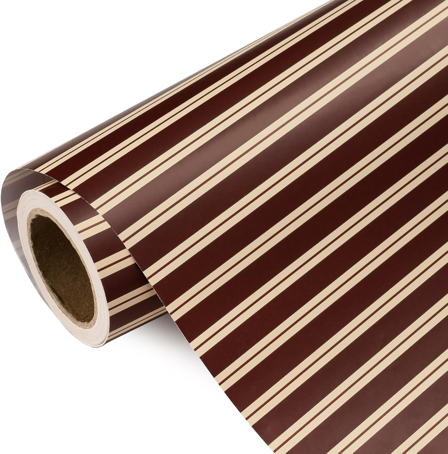 WRAPAHOLIC Christmas Wrapping Paper - Mini Roll - 17 Inch x 16.5 Feet - Brown and Cream Stripe Wrapping Paper for Christmas, Birthday, Wedding, Baby Shower | Amazon (US)