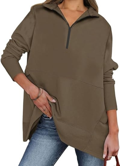 Dokotoo Women's Casual Oversized Half Zip Sweatshirts Long Sleeve Solid Color Pullover Jackets wi... | Amazon (US)