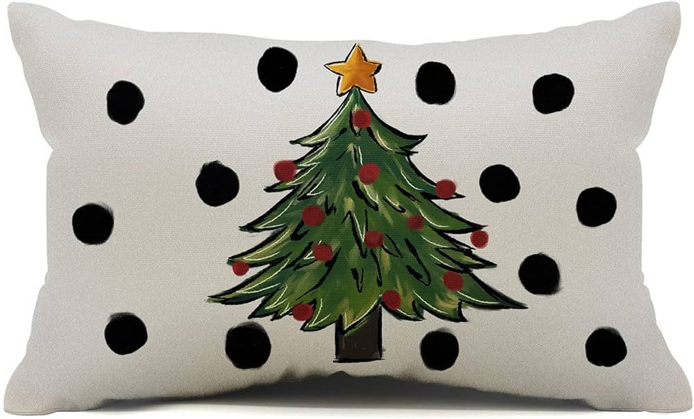 Christmas Tree Pillow Covers 12x20 inch Watercolor dots Lumbar Pillow Covers Outdoor Pillowcase for  | Amazon (US)