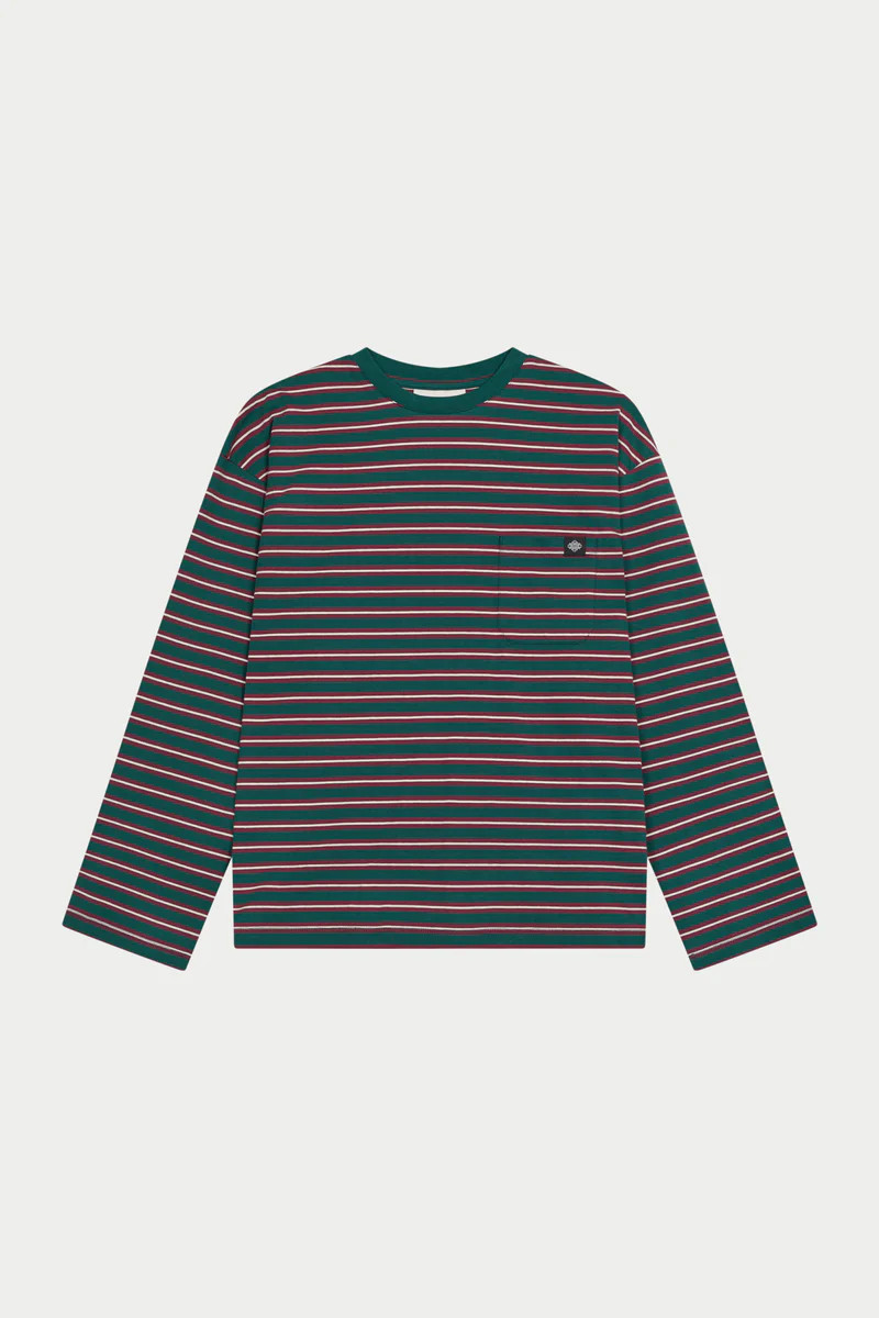 STRIPE POCKET LONG SLEEVE T SHIRT - FOREST GREEN | The Couture Club