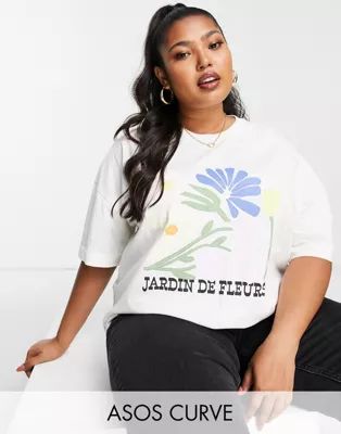 ASOS DESIGN Curve t-shirt with flower market print in ecru | ASOS (Global)