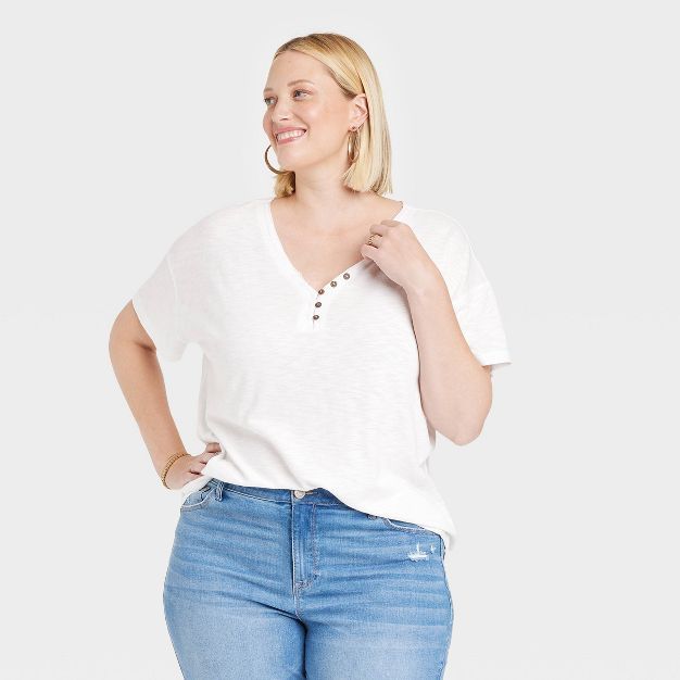 Women's Short Sleeve Essential Henley Tunic T-Shirt - Knox Rose™ | Target